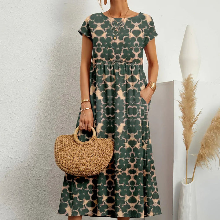 Rosalie | Women's Floral Midi Dress with Pockets - Green