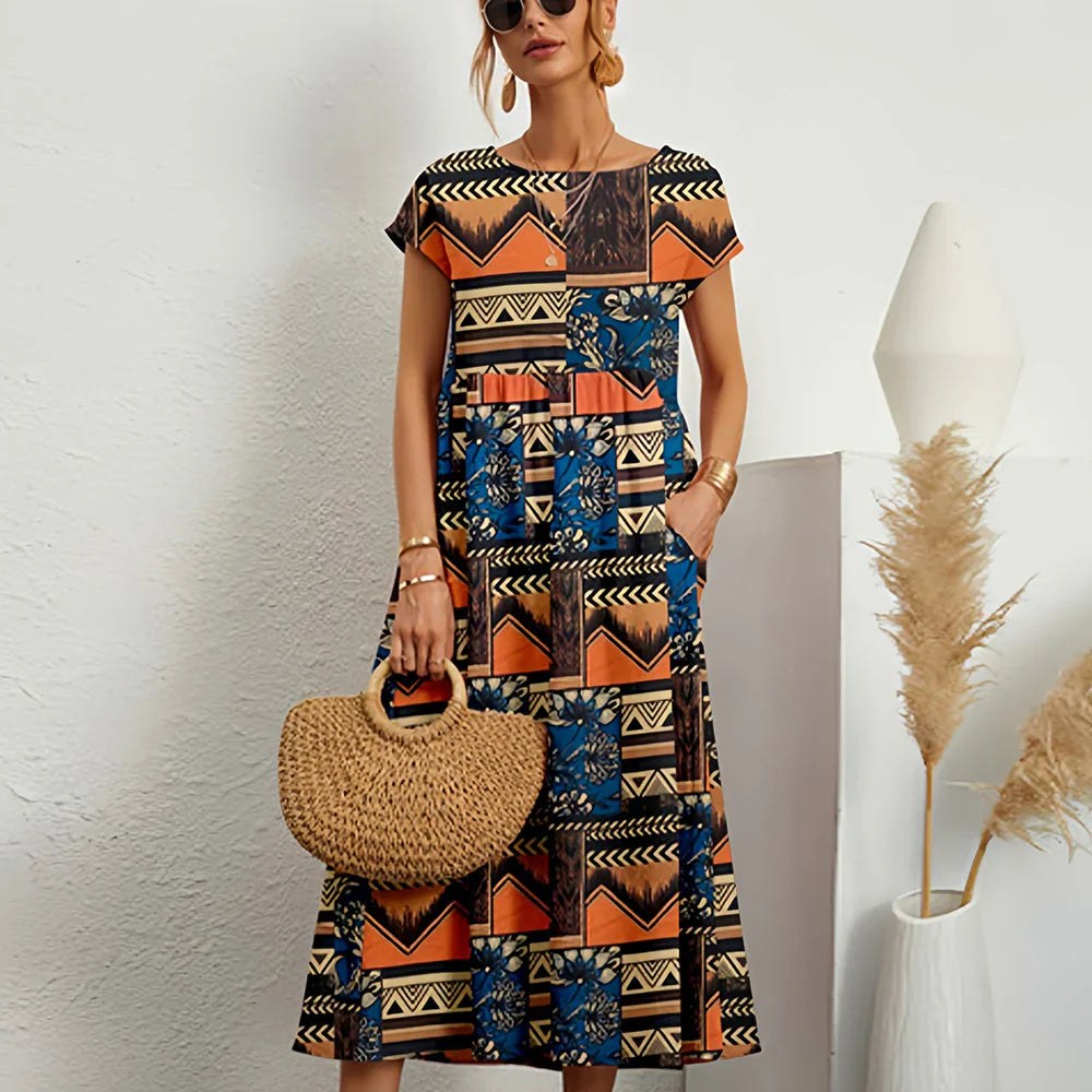 Rosalie | Women's Floral Midi Dress with Pockets - Irregular Patterns