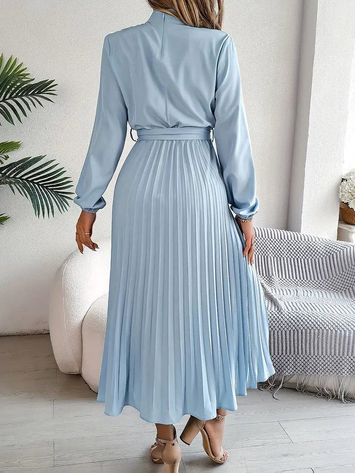 Rosalie | Women's Long Sleeve Pleated Belted Dress - Green