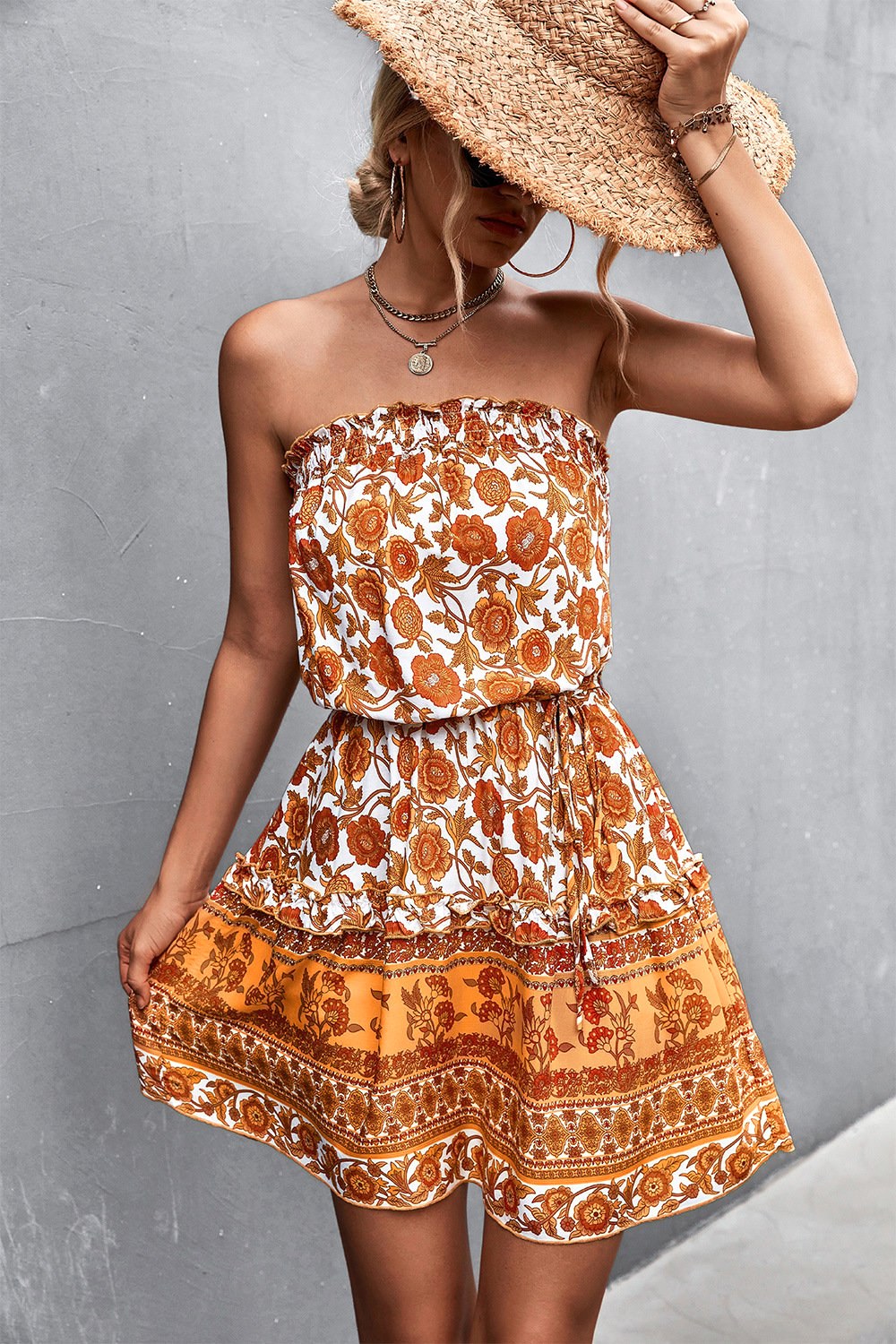 Rose | Women's Floral A-Line Dress with High Waist, Off-Shoulder Summer Dress | The Shrader Sisters