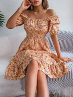 Ruby | Women's Floral Dress with Square Neckline, High-Waist Midi Dress | The Shrader Sisters