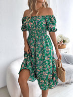 Ruby | Women's Floral Dress with Square Neckline, High-Waist Midi Dress | The Shrader Sisters