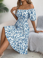 Ruby | Women's Floral Dress with Square Neckline, High-Waist Midi Dress | The Shrader Sisters