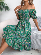 Ruby | Women's Floral Dress with Square Neckline, High-Waist Midi Dress | The Shrader Sisters