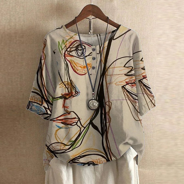 Ruby | Women's Retro-Inspired Floral Blouse - Beige