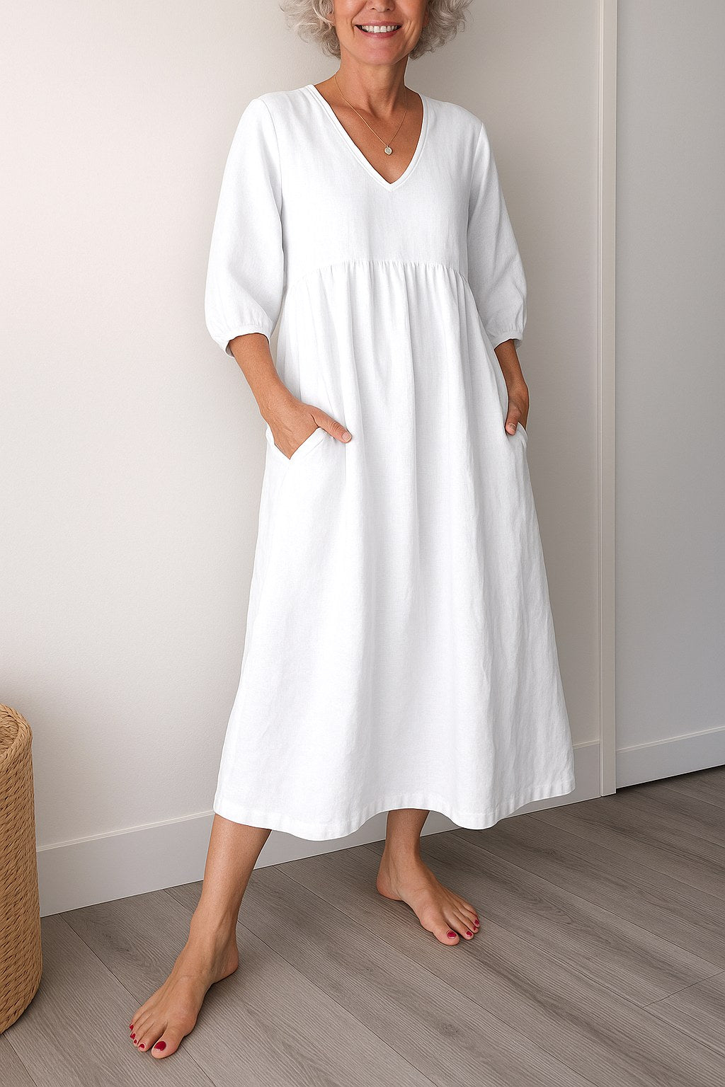 Ruby | Women's Timeless Draped Comfort Dress - White