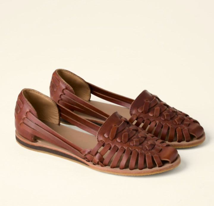 Rylie | Women's Flat Woven Slip-On Sandals, Closed-Toe Summer Sandals | The Shrader Sisters | Brown