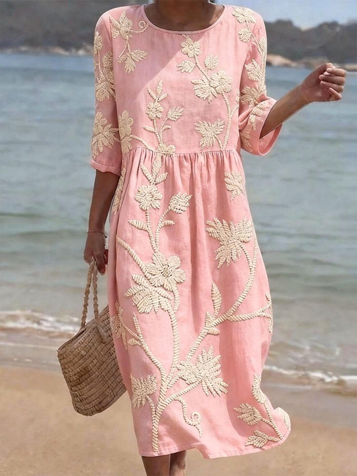 Saffron | Women's Floral Round Neck Midi Dress - Mint Green