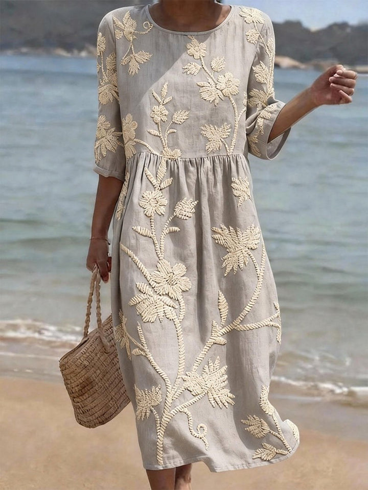Saffron | Women's Floral Round Neck Midi Dress - image 6