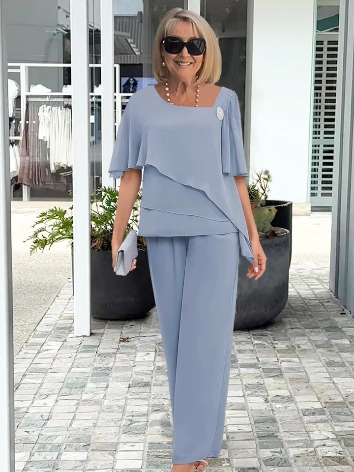 Sarah | Women's Elegant Summer Two-Piece Set - Light Blue