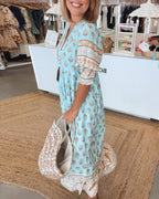 Saskia | Women's Floral V-Neck Dress, Flowing Midi Dress | The Shrader Sisters