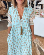 Saskia | Women's Floral V-Neck Dress, Flowing Midi Dress | The Shrader Sisters