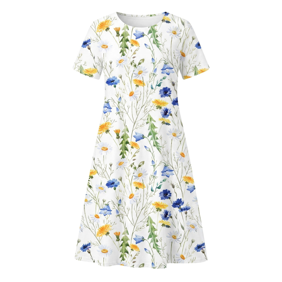 Savannah | Women's Casual Floral Midi Dress - White A