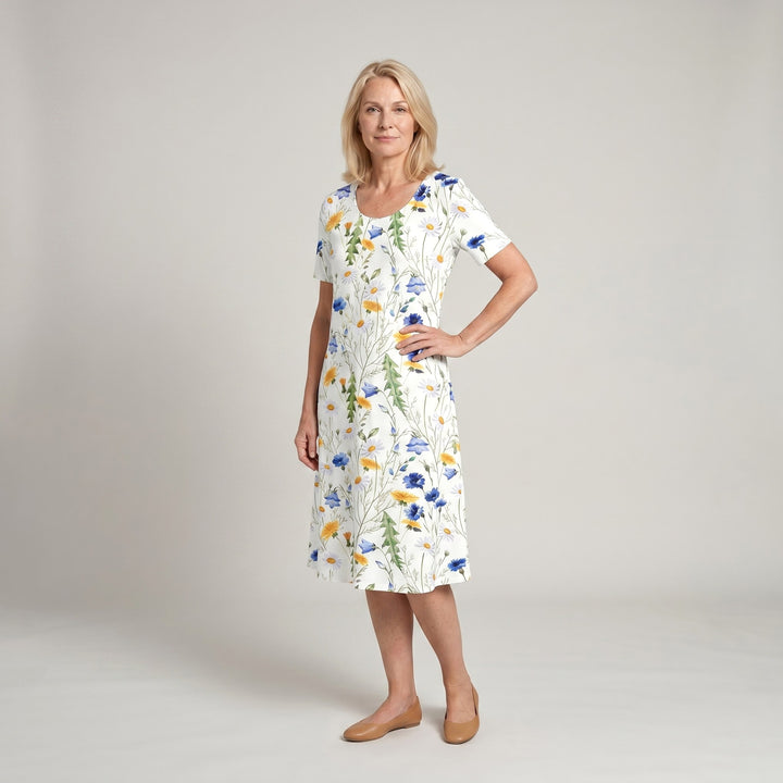 Savannah | Women's Casual Floral Midi Dress - Light Blue