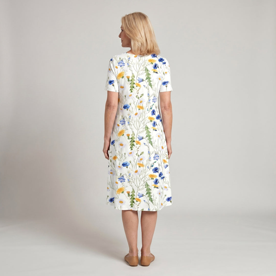 Savannah | Women's Casual Floral Midi Dress - Blue