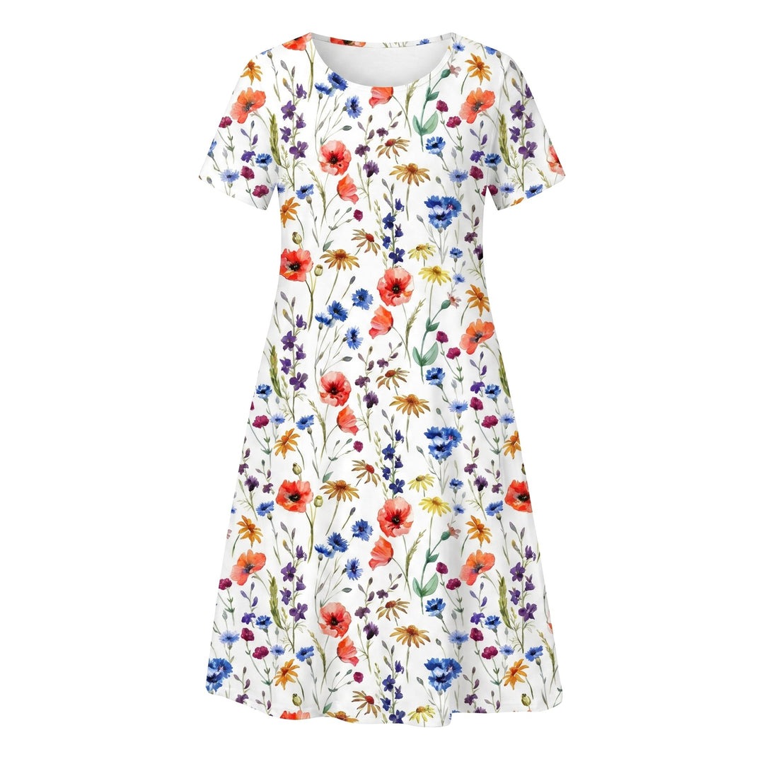 Savannah | Women's Casual Floral Midi Dress - Red
