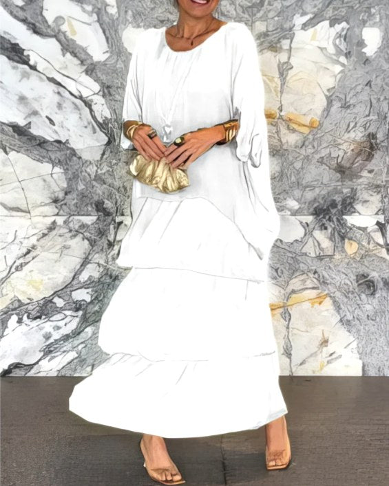 Savannah | Women's Elegant Fluid Maxi Dress - Greenish White