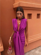 Savannah | Women's Elegant V-Neck Maxi Dress with Drape, Flowy Summer Occasionwear for Holidays and Special Events, Flowy Summer Occasionwear for Holidays and Special Events - image 5