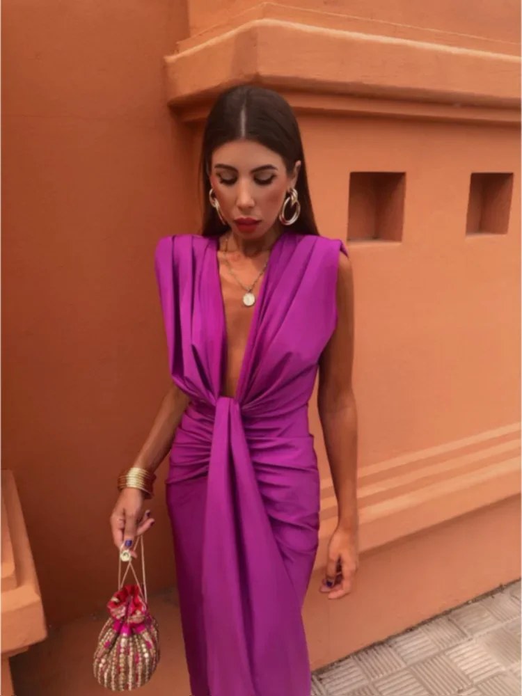 Savannah | Women's Elegant V-Neck Maxi Dress with Drape, Flowy Summer Occasionwear for Holidays and Special Events, Flowy Summer Occasionwear for Holidays and Special Events - image 5