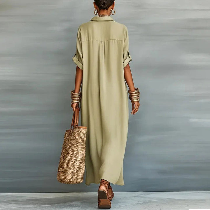 Savannah | Women's Linen Long Shirt Sundress - Black