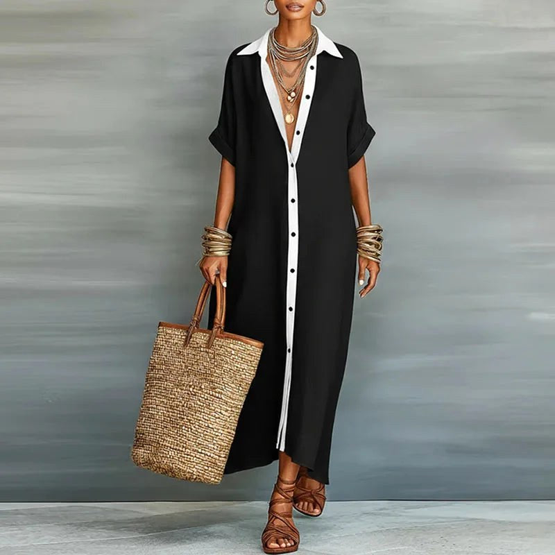 Savannah | Women's Linen Long Shirt Sundress - Pink