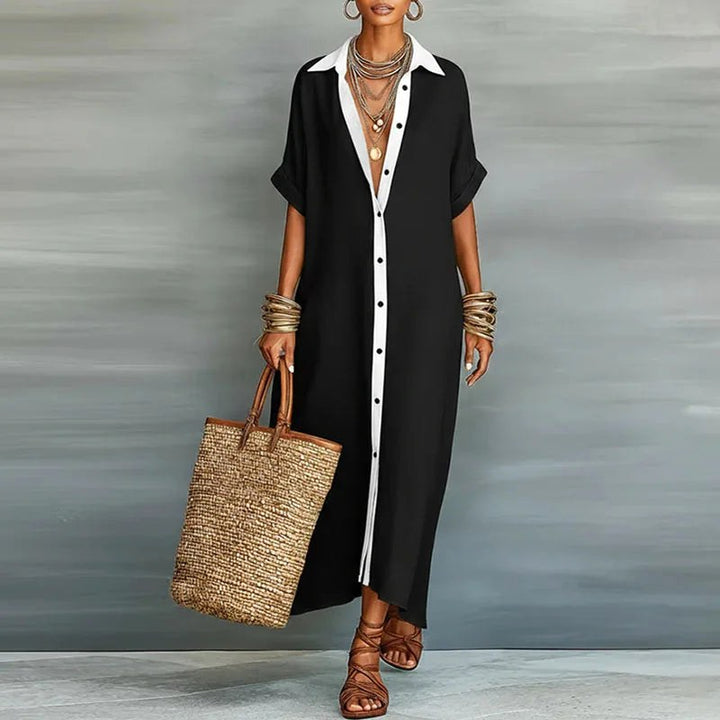 Savannah | Women's Linen Long Shirt Sundress - Pink