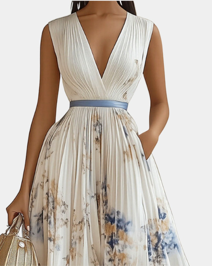 Savannah | Women's Pleated V-Neck Maxi Dress - image 4