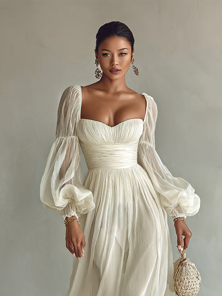 Savannah | Women's Square Neck Long Sleeve Chiffon Maxi Dress - image 2