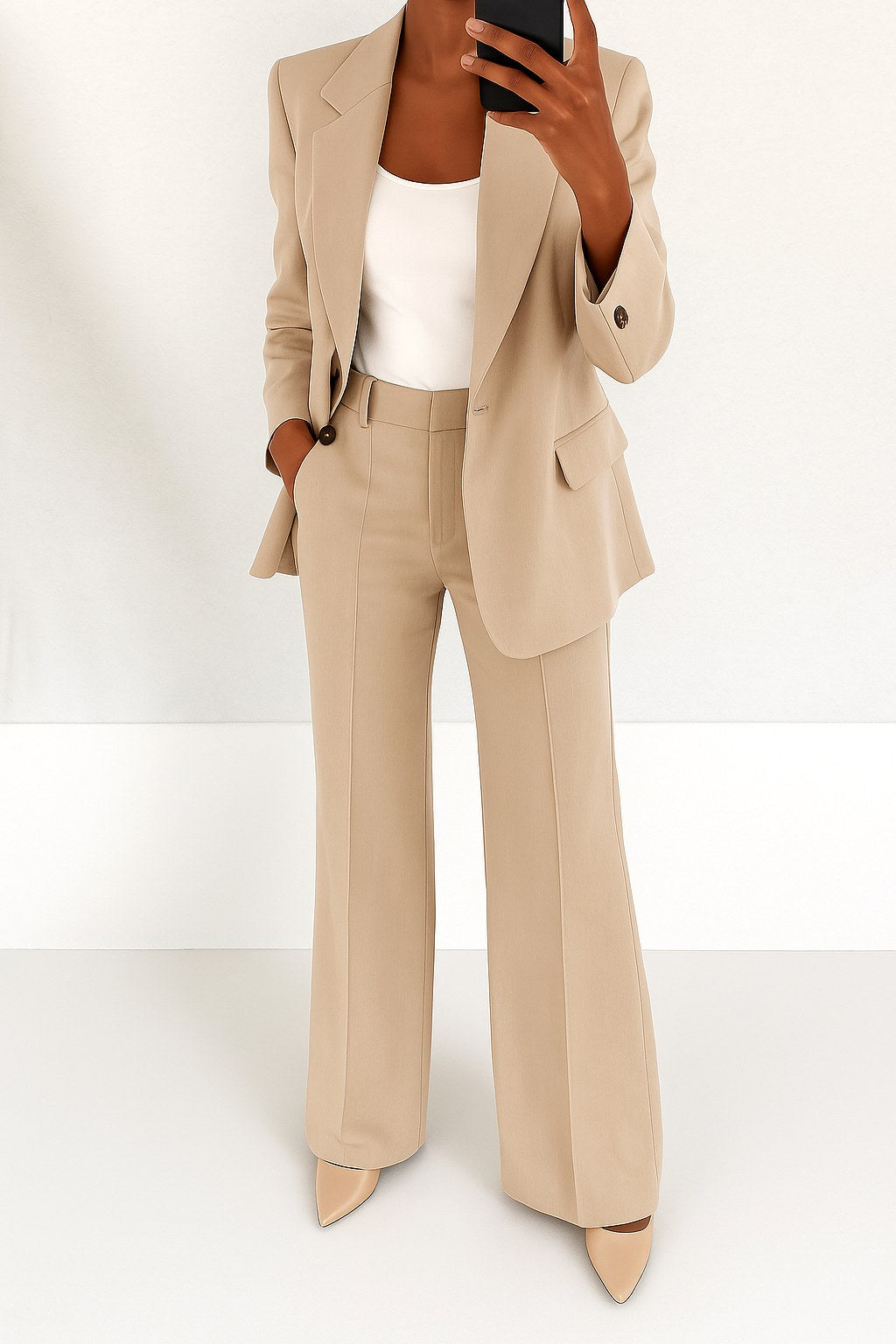 Savannah | Women's Tailored Two-Piece Suit Set - Brown