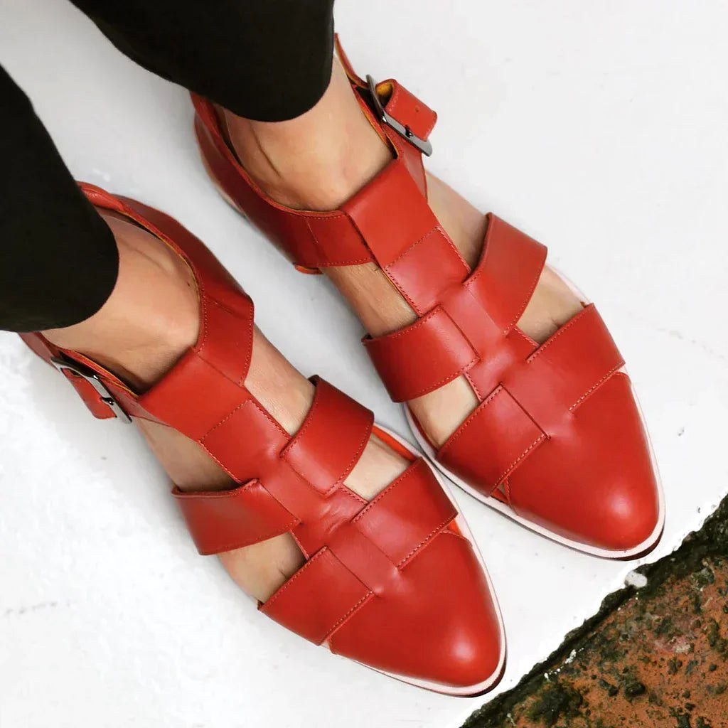 Savannah | Women's Woven Flat Sandals, Comfortable Summer Footwear for Holidays and Everyday Wear, Comfortable Summer Footwear for Holidays and Everyday Wear - Red
