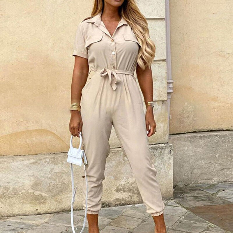 Saylor | Women's Tie-Waist Ankle-Length Jumpsuit - Beige