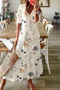 Scarlett | Women's Cotton Floral V-Neck Maxi Dress, Lightweight Summer Dress for Holidays and Resort Wear, Lightweight Summer Dress for Holidays and Resort Wear - White