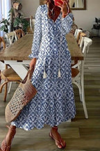 Scarlett | Women's Cotton Floral V-Neck Maxi Dress, Lightweight Summer Dress for Holidays and Resort Wear, Lightweight Summer Dress for Holidays and Resort Wear - Blue