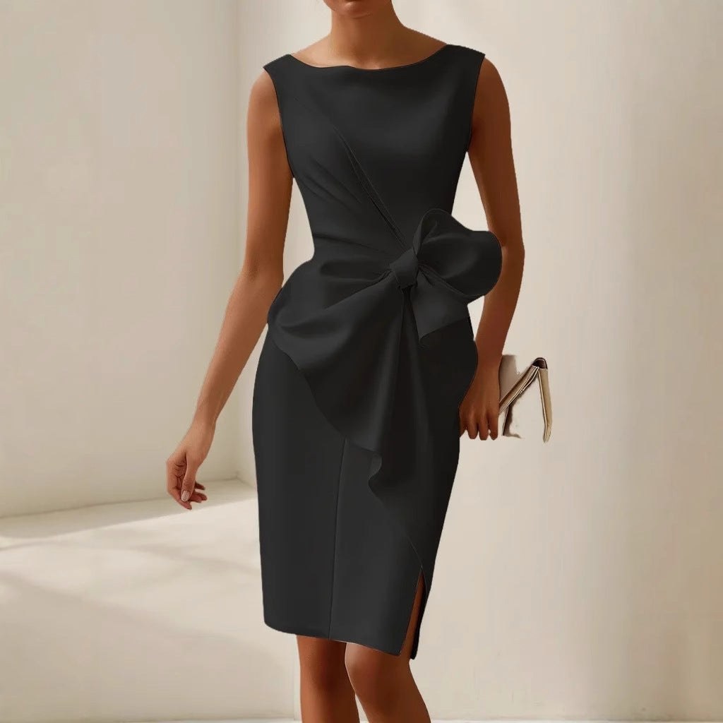 Scarlett | Women's Sleeveless Bow Detail Midi Dress - Black