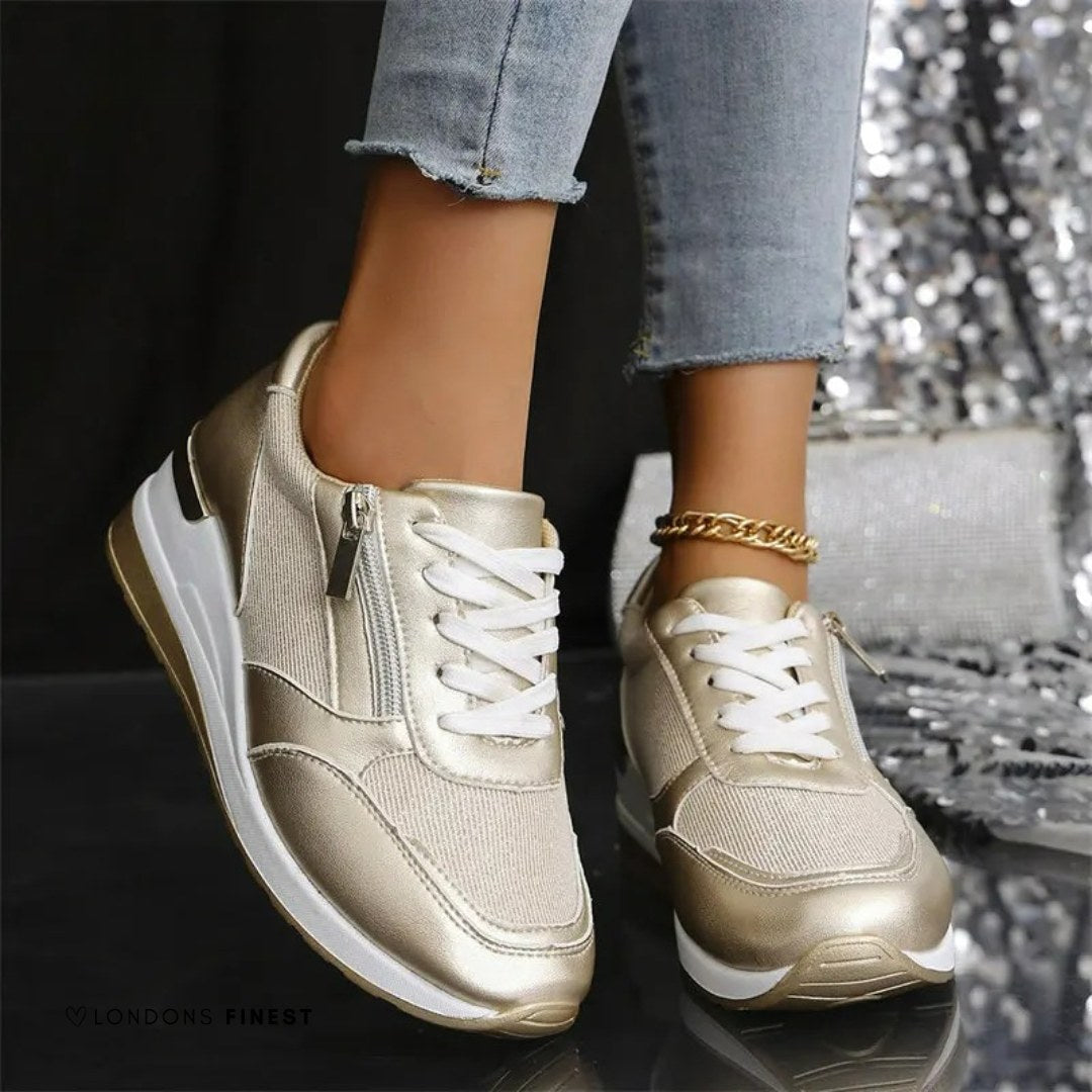 Sharnie | Women's Orthopedic Slip-On Shoes, Supportive Walking Shoes | The Shrader Sisters | Gold
