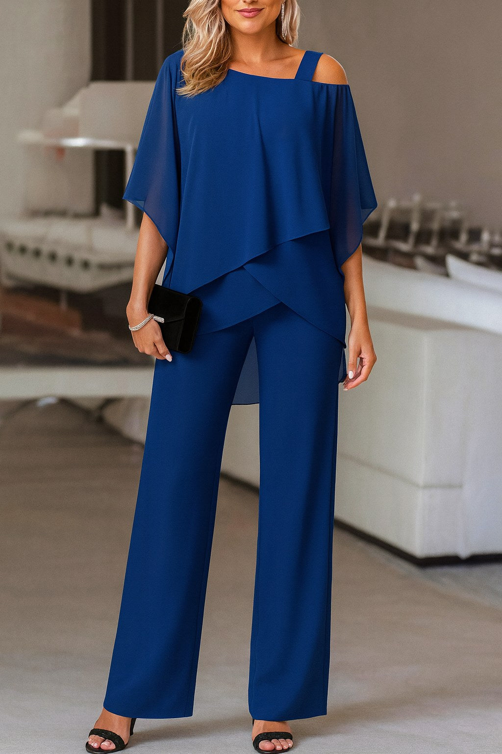Shayla | Women's Evening Two-Piece Set, Elegant Occasion Suit | The Shrader Sisters | Dark Blue