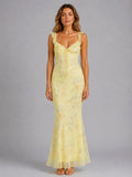 Sheree | Women's Floral Maxi Dress with Ruffle Straps, Wedding Guest Dress | The Shrader Sisters | Yellow