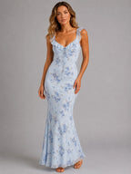 Sheree | Women's Floral Maxi Dress with Ruffle Straps, Wedding Guest Dress | The Shrader Sisters