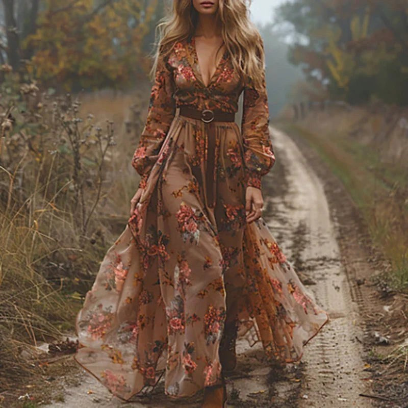 Sienna | Women's Embroidered Bohemian V-Neck Maxi Dress - image 10