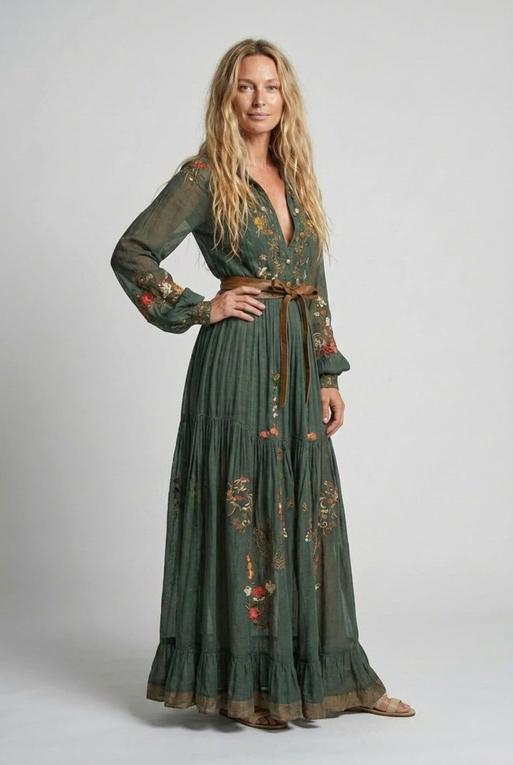 Sienna | Women's Embroidered Bohemian V-Neck Maxi Dress - image 3