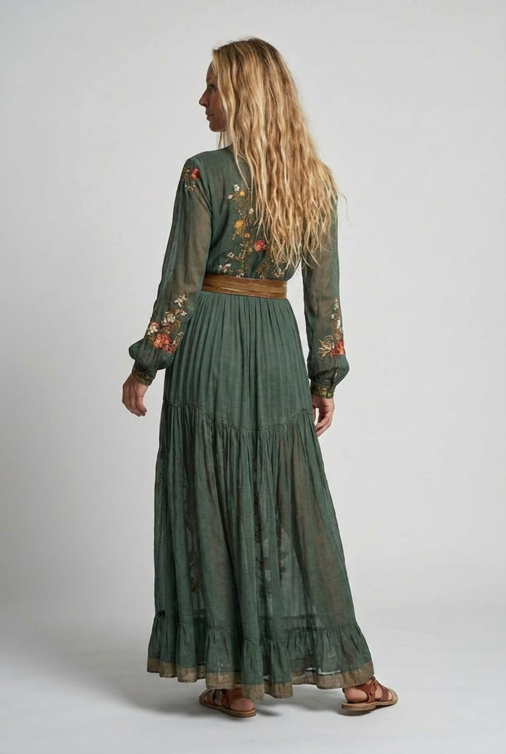 Sienna | Women's Embroidered Bohemian V-Neck Maxi Dress - image 4