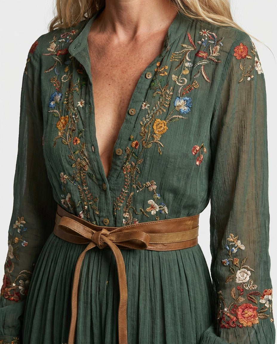 Sienna | Women's Embroidered Bohemian V-Neck Maxi Dress - image 5