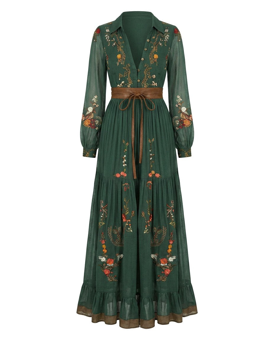 Sienna | Women's Embroidered Bohemian V-Neck Maxi Dress - image 6