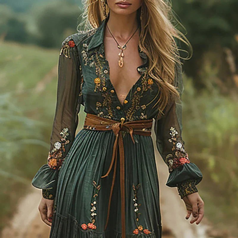 Sienna | Women's Embroidered Bohemian V-Neck Maxi Dress - image 8
