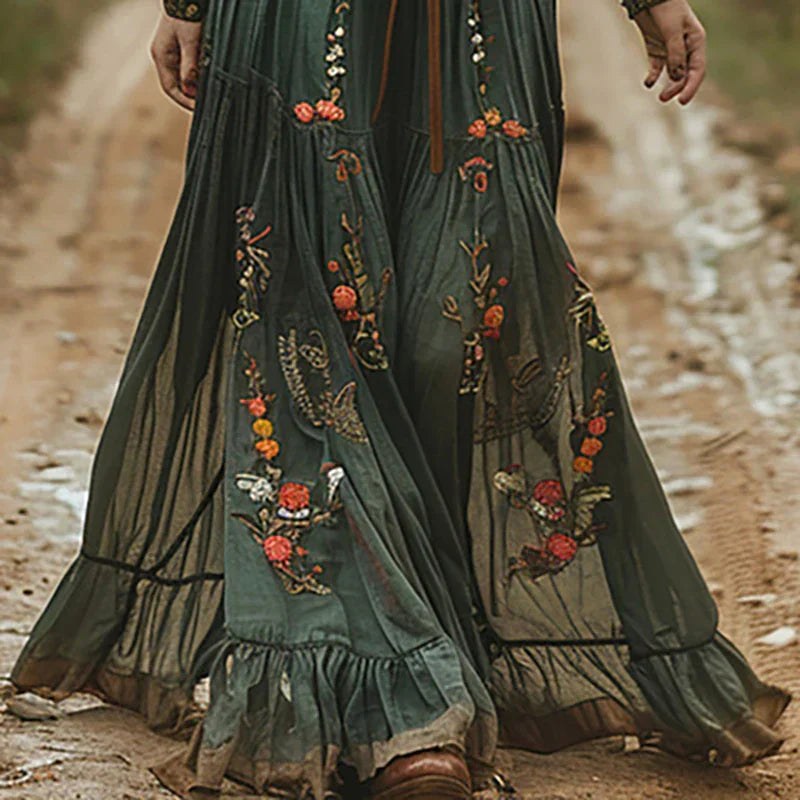 Sienna | Women's Embroidered Bohemian V-Neck Maxi Dress - image 9