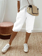 Sienna | Women's Lightweight Capri Trousers with Elasticated Waist, Drawstring Cropped Trousers | The Shrader Sisters | Wit