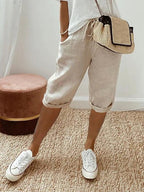 Sienna | Women's Lightweight Capri Trousers with Elasticated Waist, Drawstring Cropped Trousers | The Shrader Sisters | Khaki