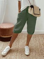 Sienna | Women's Lightweight Capri Trousers with Elasticated Waist, Drawstring Cropped Trousers | The Shrader Sisters | Legergroen