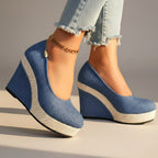 Simone | Women's Wedge Slip-On Shoes, Textured Platform Shoes | The Shrader Sisters | Black