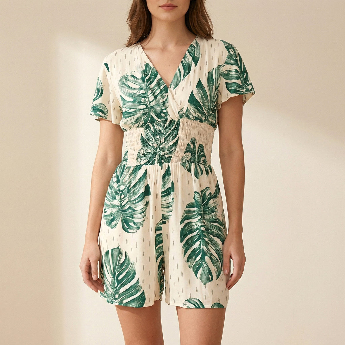 Soleila | Women's Tropical Wrap Romper With Pockets, Lightweight Summer Outfit for Holidays and Casual Wear, Lightweight Summer Outfit for Holidays and Casual Wear - White